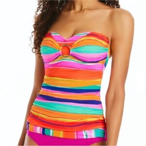 Bleu Rod Beattie Halter Draped Bandeau Tankini Swim Top NWT Stripe Ring Retro 12